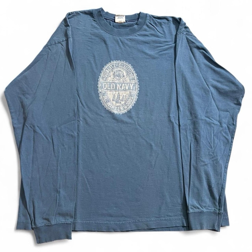 Y2K Old Navy Blue Long Sleeve T-Shirt Men's Size Large Fall Winter Skate Ski